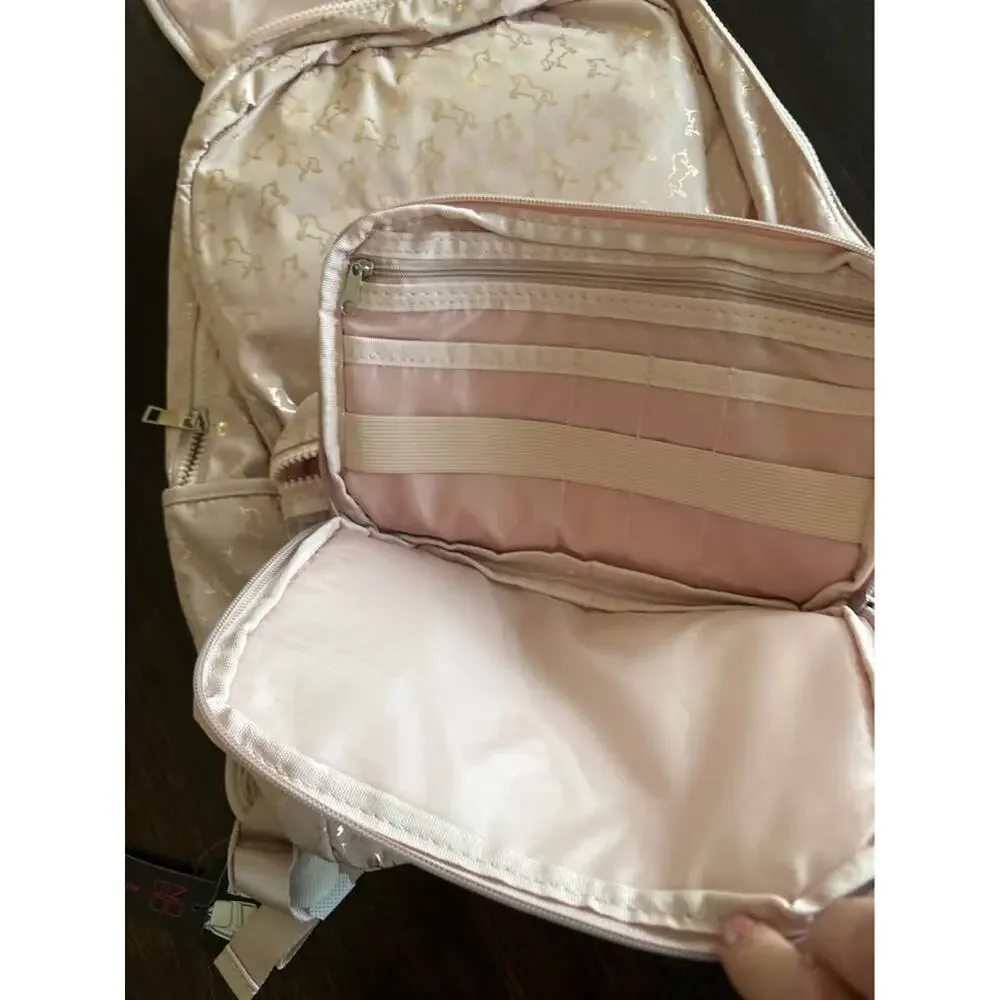 Girls Pink Unicorn Backpack Clear Pocket Organizer Pouch NWT Blush Gold